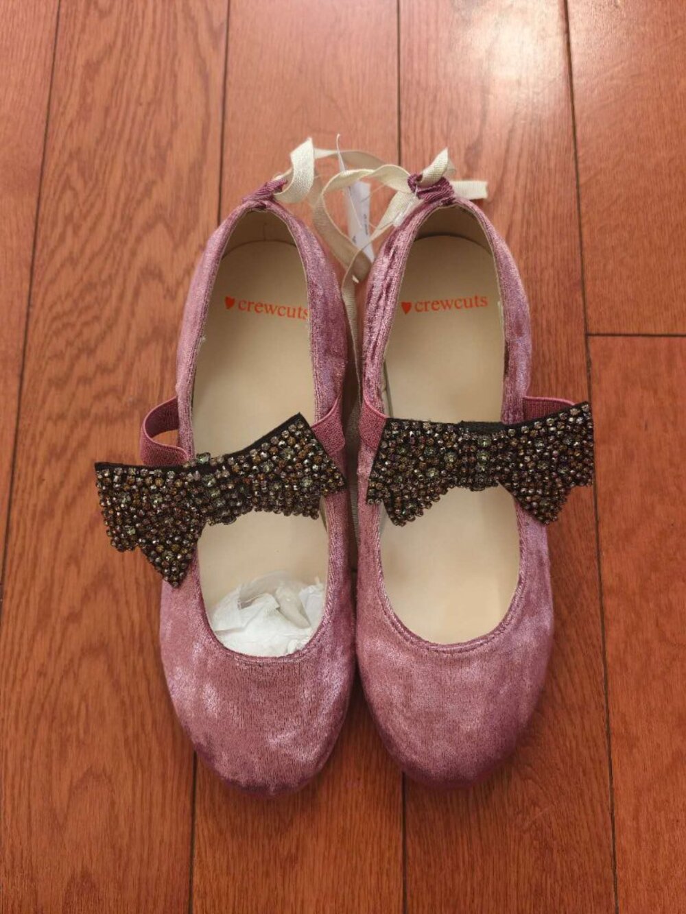 NWT Crewcuts by J.Crew Girl's Velvet Shoes with Bows (Kid's Size 2)